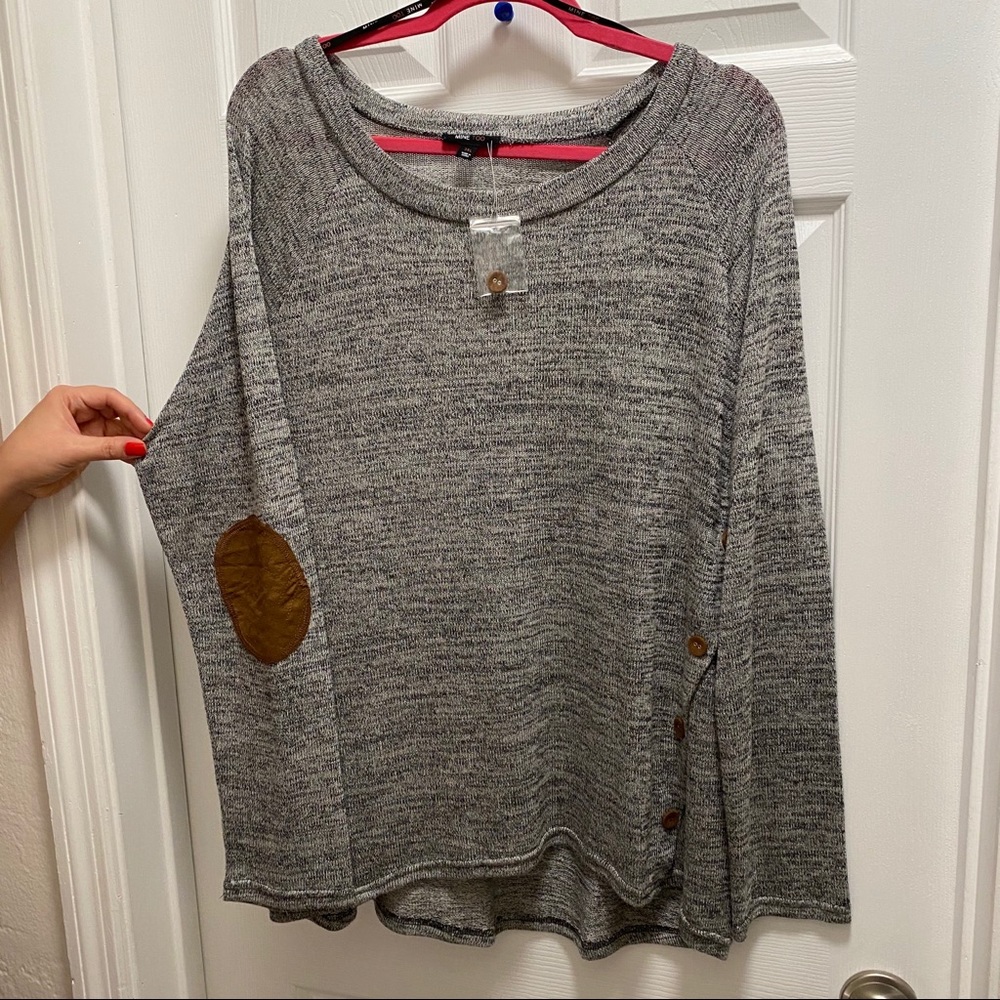 Elbow Pad Long Sleeve Top with Button Detail